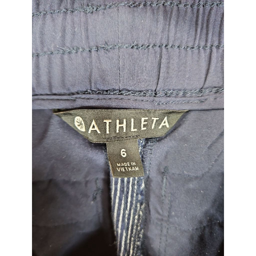 Athleta Beachside Bali Linen Blue Striped Shorts Size 6 - Picture 6 of 8
